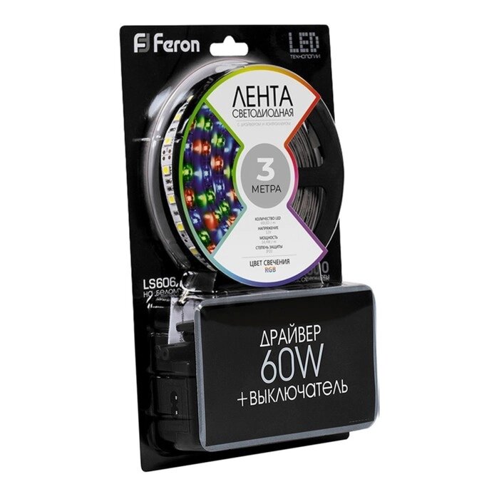 Светодиодная лента Feron 3 м, IP20, SMD5050, 60 LED/м, 14,4 Вт/м, 12 В, свечение RGB от компании Интернет-гипермаркет «MALL24» - фото 1