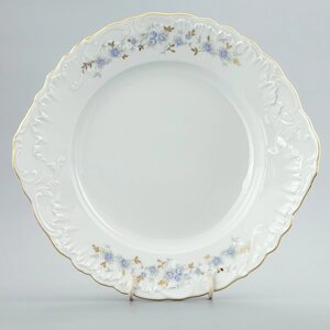 Тарелка с ушками 29 см, Rococo, декор "Голубые цветы, отводка золото"