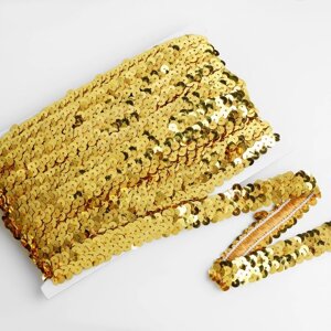 Тесьма декоративная с пайетками, на резинке, 2 см, 9 1 м, цвет золотой