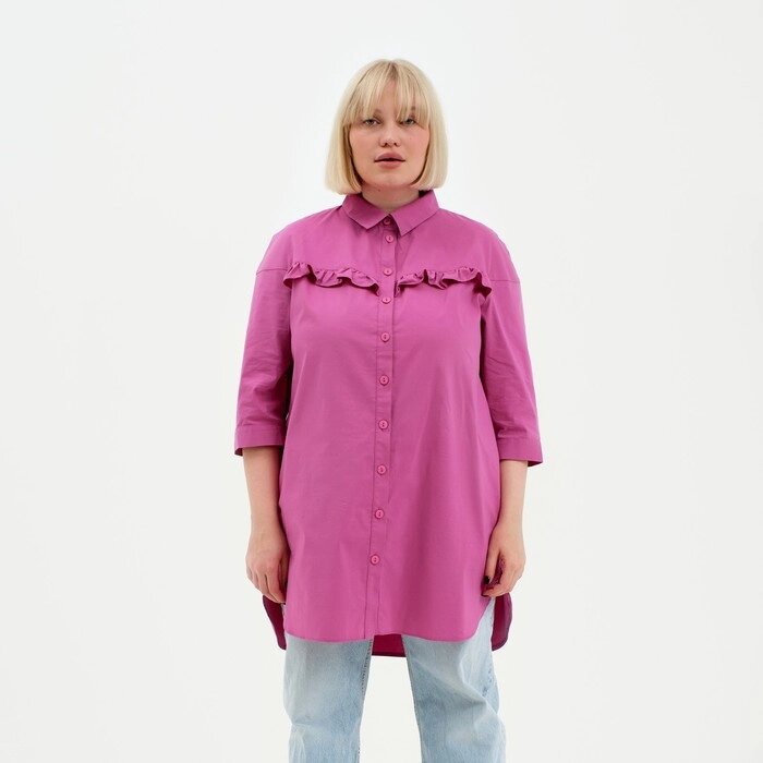 Туника женская с воланом MIST plus-size, размер 56, цвет розовый от компании Интернет-гипермаркет «MALL24» - фото 1