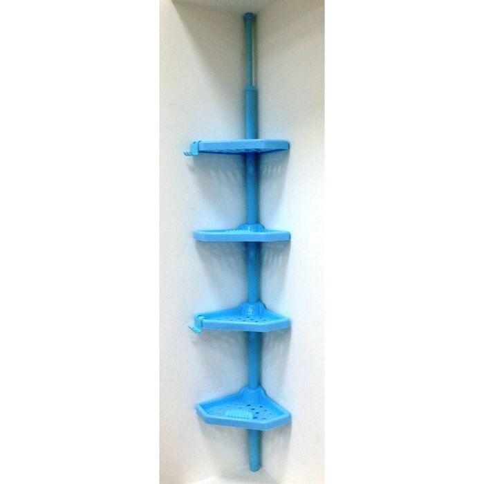 Угловая полка, телескопическая пластиковая трубка, размер 135-260 см, 4 полки, 2 крючка, цвет голубой от компании Интернет-гипермаркет «MALL24» - фото 1