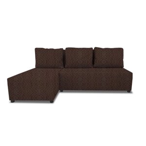 Угловой диван "Алиса", бельевой ящик, еврокнижка, ткань рогожка, цвет савана шоколад