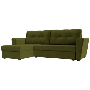 Угловой диван "Амстердам лайт", еврокнижка, левый угол, микровельвет, цвет зелёный