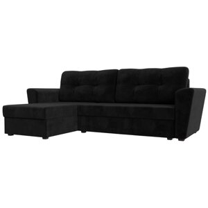 Угловой диван "Амстердам лайт", еврокнижка, левый угол, велюр, цвет чёрный
