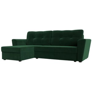 Угловой диван "Амстердам лайт", еврокнижка, левый угол, велюр, цвет зелёный
