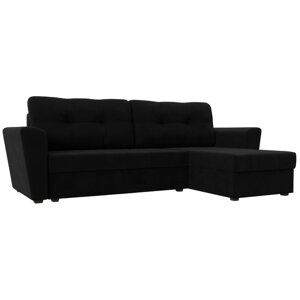 Угловой диван "Амстердам лайт", еврокнижка, правый угол, микровельвет, цвет чёрный