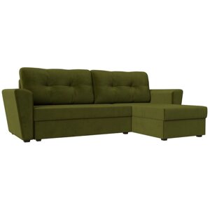 Угловой диван "Амстердам лайт", еврокнижка, правый угол, микровельвет, цвет зелёный