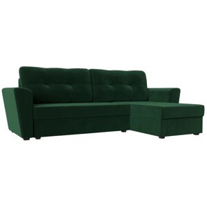 Угловой диван "Амстердам лайт", еврокнижка, правый угол, велюр, цвет зелёный