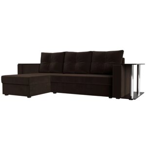 Угловой диван "Атланта лайт", левый угол, еврокнижка, микровельвет, цвет коричневый