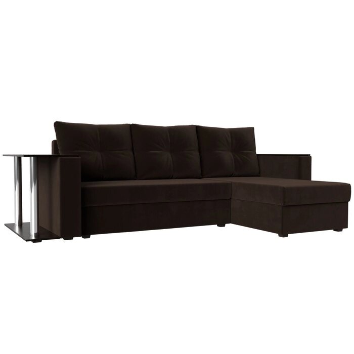 Угловой диван "Атланта лайт", правый угол, еврокнижка, микровельвет, цвет коричневый от компании Интернет-гипермаркет «MALL24» - фото 1