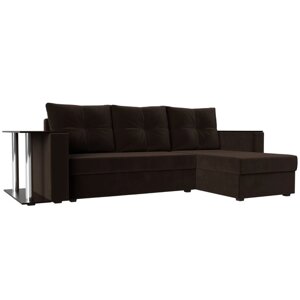 Угловой диван "Атланта лайт", правый угол, еврокнижка, микровельвет, цвет коричневый