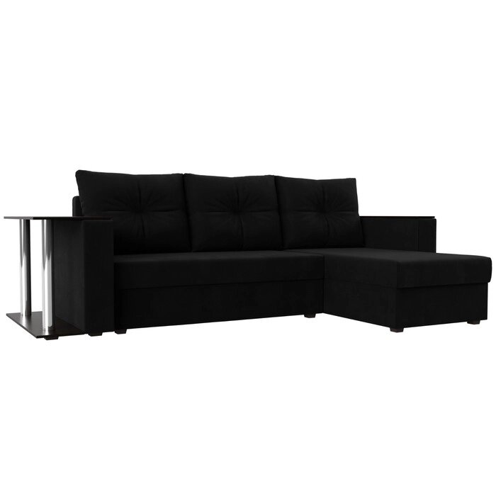 Угловой диван "Атланта лайт", правый угол, механизм еврокнижка, микровельвет, чёрный от компании Интернет-гипермаркет «MALL24» - фото 1