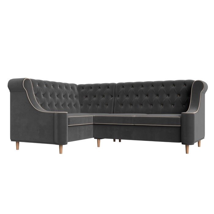 Угловой диван "Бронкс", левый угол, велюр, цвет серый / кант бежевый от компании Интернет-гипермаркет «MALL24» - фото 1