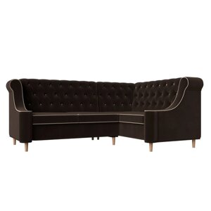 Угловой диван "Бронкс", правый угол, микровельвет, цвет коричневый