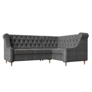 Угловой диван "Бронкс", правый угол, рогожка, цвет серый / кант коричневый