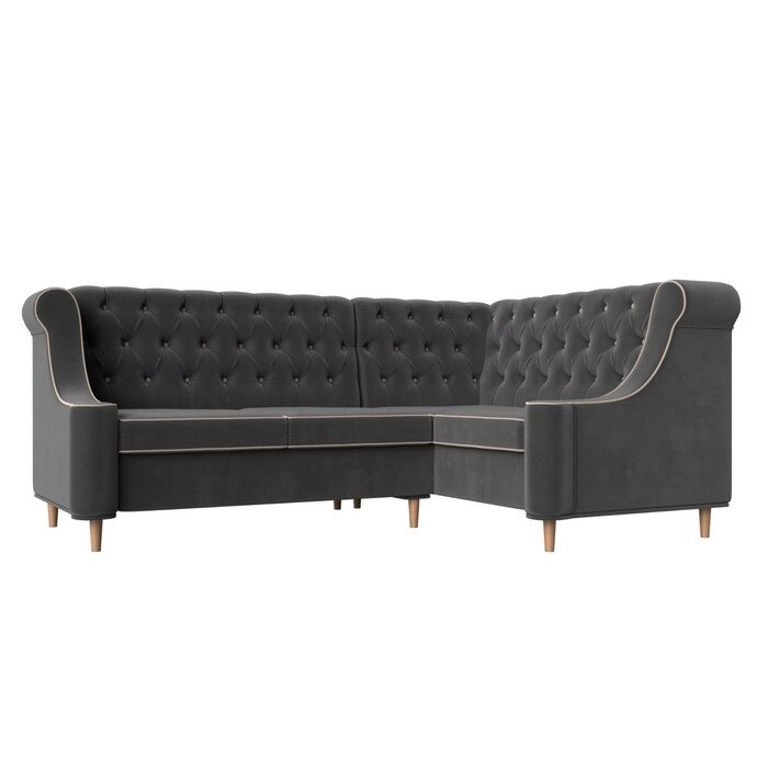 Угловой диван "Бронкс", правый угол, велюр, цвет серый / кант бежевый от компании Интернет-гипермаркет «MALL24» - фото 1