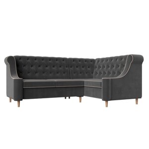 Угловой диван "Бронкс", правый угол, велюр, цвет серый / кант бежевый