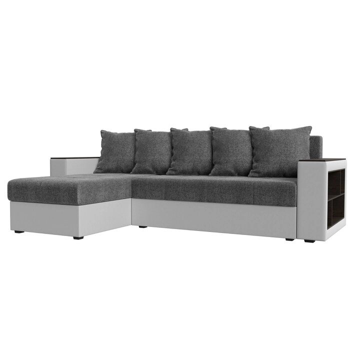 Угловой диван "Дубай лайт", еврокнижка, угол левый, цвет рогожка серый / экокожа белый от компании Интернет-гипермаркет «MALL24» - фото 1
