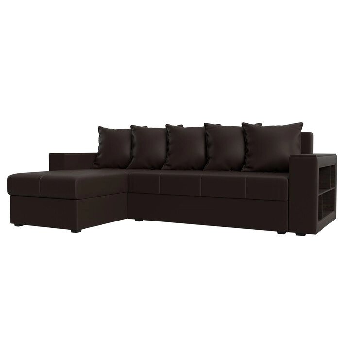 Угловой диван "Дубай лайт", еврокнижка, угол левый, экокожа, цвет коричневый от компании Интернет-гипермаркет «MALL24» - фото 1