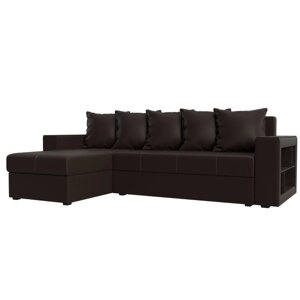 Угловой диван "Дубай лайт", еврокнижка, угол левый, экокожа, цвет коричневый