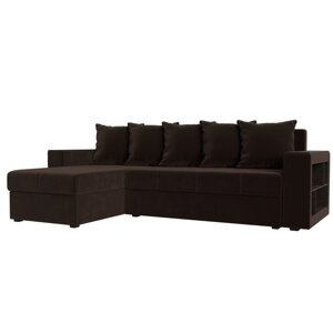Угловой диван "Дубай лайт", еврокнижка, угол левый, микровельвет, цвет коричневый