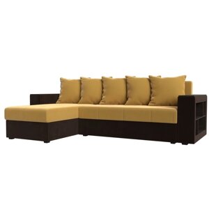 Угловой диван "Дубай лайт", еврокнижка, угол левый, микровельвет, цвет жёлтый / коричневый