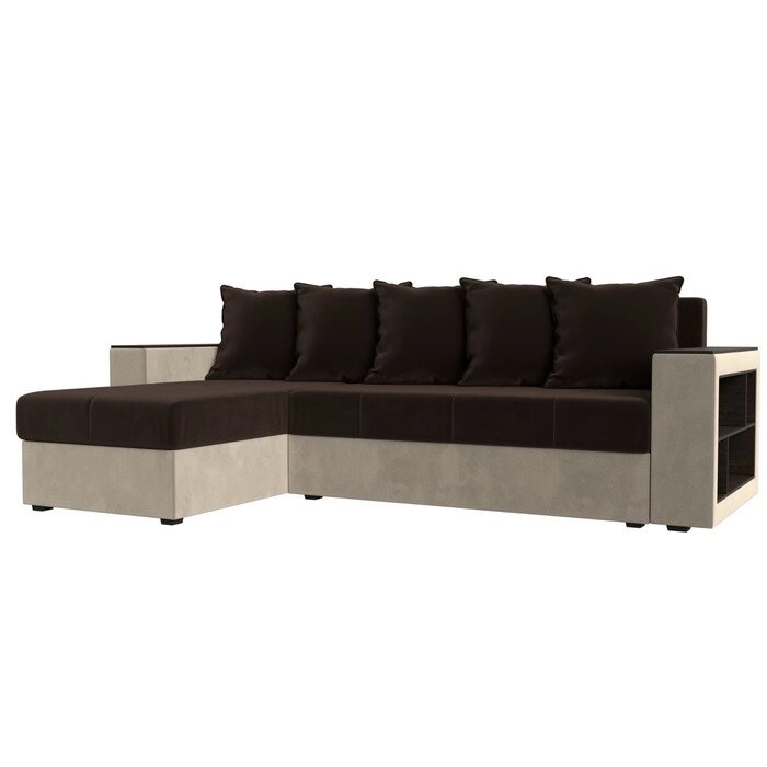 Угловой диван "Дубай лайт", еврокнижка, угол левый, микровельвет, коричневый / бежевый от компании Интернет-гипермаркет «MALL24» - фото 1