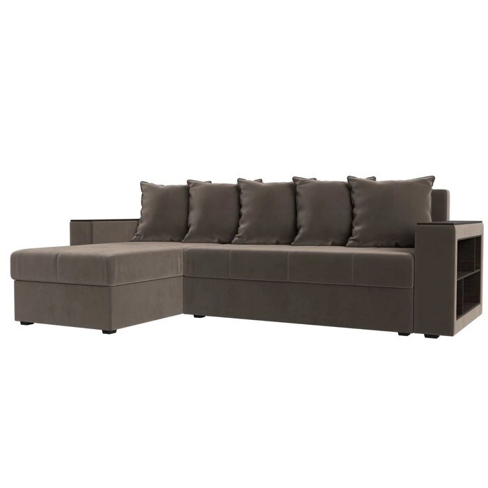 Угловой диван "Дубай лайт", еврокнижка, угол левый, велюр, цвет коричневый от компании Интернет-гипермаркет «MALL24» - фото 1