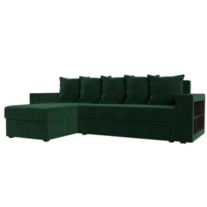 Угловой диван "Дубай лайт", еврокнижка, угол левый, велюр, цвет зелёный