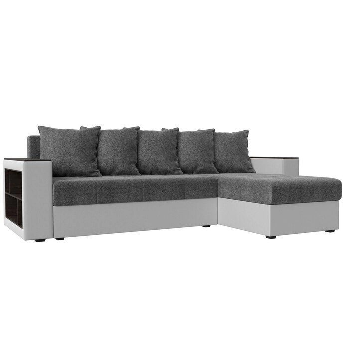 Угловой диван "Дубай лайт", еврокнижка, угол правый, цвет рогожка серый / экокожа белый от компании Интернет-гипермаркет «MALL24» - фото 1