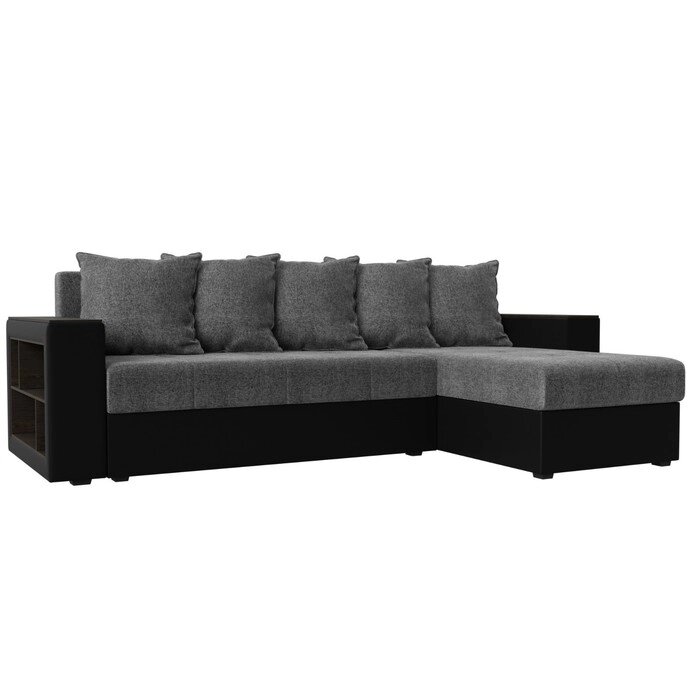 Угловой диван "Дубай лайт", еврокнижка, угол правый, цвет рогожка серый / экокожа чёрный от компании Интернет-гипермаркет «MALL24» - фото 1