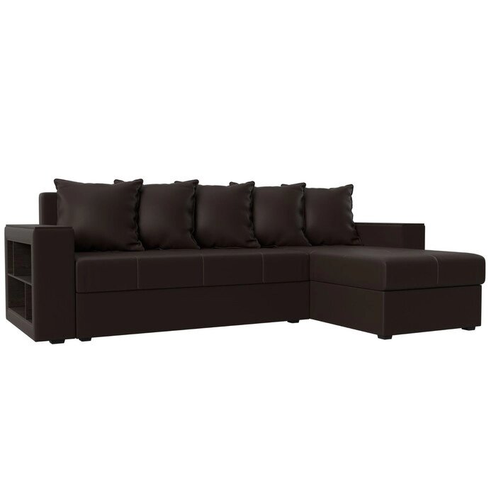 Угловой диван "Дубай лайт", еврокнижка, угол правый, экокожа, цвет коричневый от компании Интернет-гипермаркет «MALL24» - фото 1