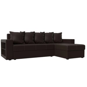 Угловой диван "Дубай лайт", еврокнижка, угол правый, экокожа, цвет коричневый