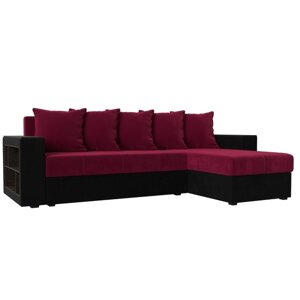 Угловой диван "Дубай лайт", еврокнижка, угол правый, микровельвет, цвет бордовый / чёрный