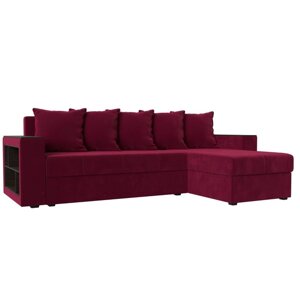 Угловой диван "Дубай лайт", еврокнижка, угол правый, микровельвет, цвет бордовый