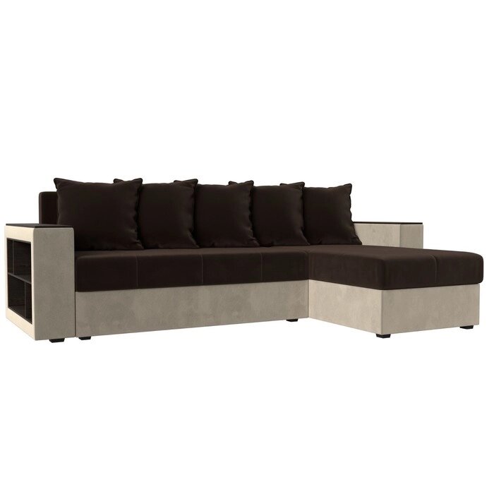 Угловой диван "Дубай лайт", еврокнижка, угол правый, микровельвет, коричневый / бежевый от компании Интернет-гипермаркет «MALL24» - фото 1