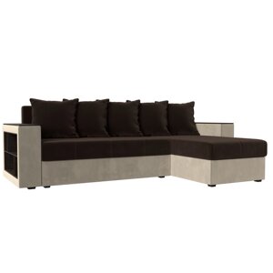 Угловой диван "Дубай лайт", еврокнижка, угол правый, микровельвет, коричневый / бежевый