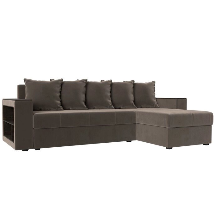 Угловой диван "Дубай лайт", еврокнижка, угол правый, велюр, цвет коричневый от компании Интернет-гипермаркет «MALL24» - фото 1