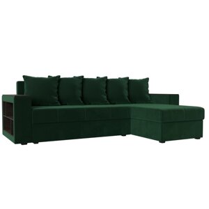 Угловой диван "Дубай лайт", еврокнижка, угол правый, велюр, цвет зелёный