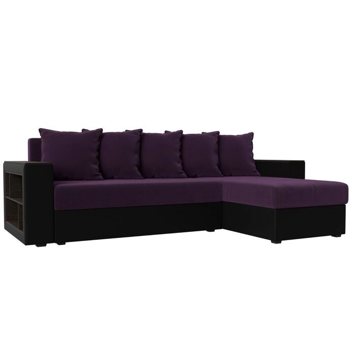 Угловой диван "Дубай лайт", еврокнижка, угол правый, велюр фиолетовый / экокожа чёрный от компании Интернет-гипермаркет «MALL24» - фото 1