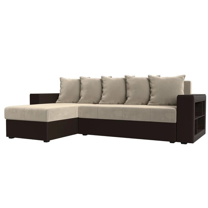 Угловой диван "Дубай лайт", угол левый, цвет микровельвет бежевый / экокожа коричневый от компании Интернет-гипермаркет «MALL24» - фото 1