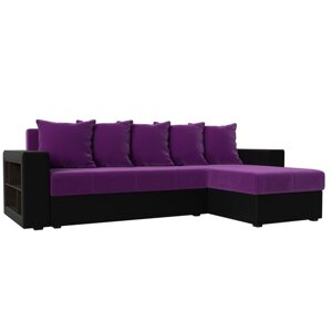 Угловой диван "Дубай лайт", угол правый, цвет микровельвет фиолетовый / экокожа чёрный