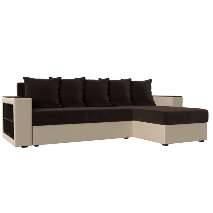 Угловой диван "Дубай лайт", угол правый, цвет микровельвет коричневый / экокожа бежевый от компании Интернет-гипермаркет «MALL24» - фото 1