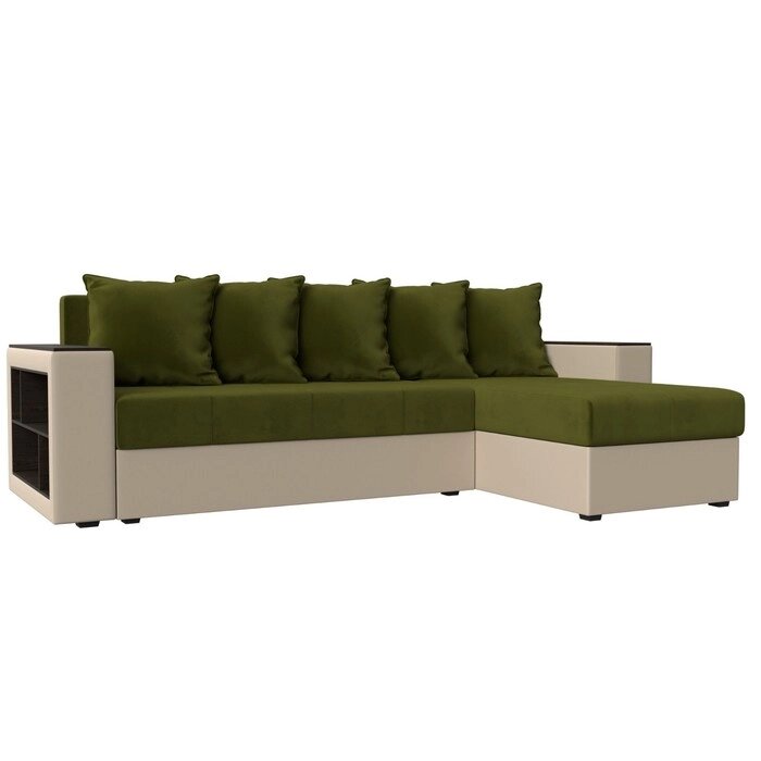 Угловой диван "Дубай лайт", угол правый, цвет микровельвет зелёный / экокожа бежевый от компании Интернет-гипермаркет «MALL24» - фото 1