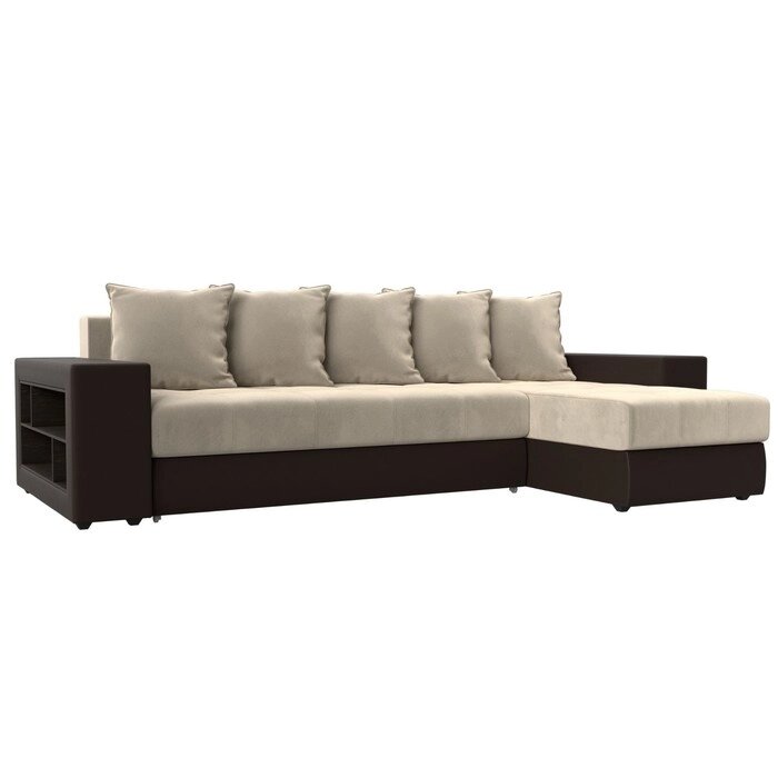 Угловой диван "Дубай", механизм еврокнижка, микровельвет, цвет бежевый / коричневый от компании Интернет-гипермаркет «MALL24» - фото 1
