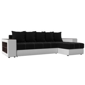 Угловой диван "Дубай", механизм еврокнижка, микровельвет, цвет чёрный / белый