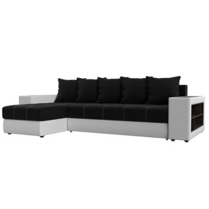 Угловой диван "Дубай", механизм еврокнижка, микровельвет, левый угол, цвет чёрный / белый