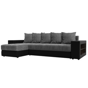 Угловой диван "Дубай", механизм еврокнижка, рогожка, левый угол, цвет серый / чёрный