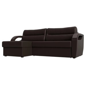 Угловой диван "Форсайт", левый угол, механизм еврокнижка, экокожа, цвет коричневый