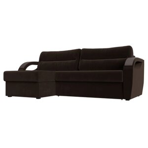 Угловой диван "Форсайт", левый угол, механизм еврокнижка, микровельвет, цвет коричневый